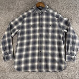 Orvis Flannel Shirt Mens L Gray Blue Plaid Active Fit 100% Cotton Gorpcore Camp
